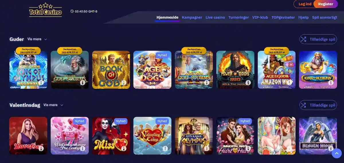 Total Casino - Høj kvalitet spilleplatform med spilleautomater, bordspil og live casino