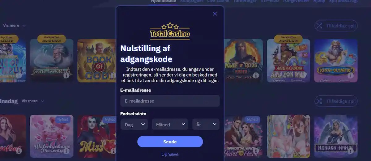Total Casino mistede login-oplysninger - Øjeblikkelig gendannelse via email-verifikation