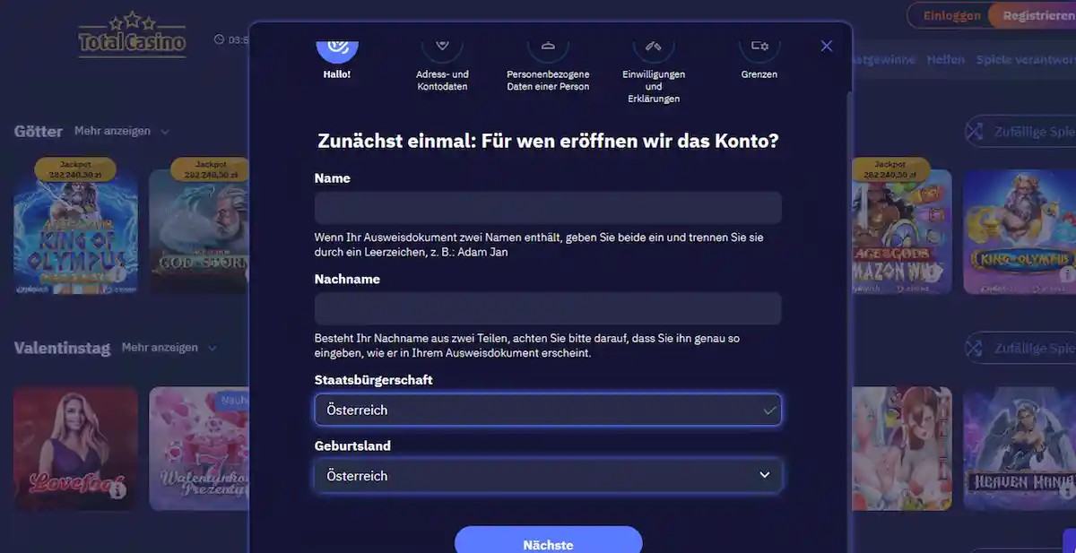 Total Casino Neuanmeldung mit großzügigem Willkommenspaket für Anfänger